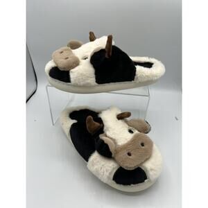 Cow Slippers Fuzzy Plush Animal House Shoes Women Size 8 Cozy Cute